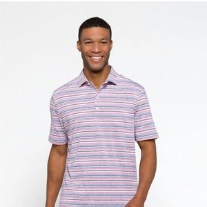 johnnie O Men's Navy THE PLAYERS Gully Prep Formance Polo Red Blue Stripe Sz XL